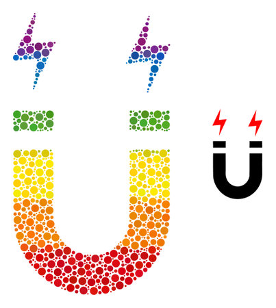 Horseshoe magnet composition icon of filled circles in different sizes and spectrum colored color tones. A dotted LGBT-colored horseshoe magnet for lesbians, gays, bisexuals, and transgenders.のイラスト素材