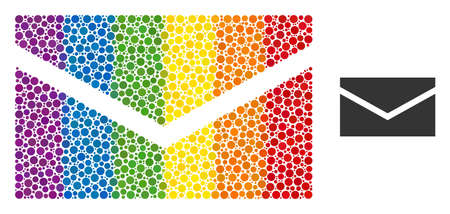 Mail mosaic icon of round dots in various sizes and rainbow colored color tints. A dotted LGBT-colored mail for lesbians, gays, bisexuals, and transgenders. Vector icon in LGBT flag colors.のイラスト素材