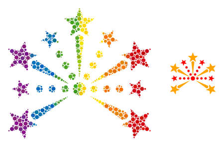 Pyrotechnic salute composition icon of round dots in variable sizes and spectrum colorful color hues. A dotted LGBT-colored pyrotechnic salute for lesbians, gays, bisexuals, and transgenders.のイラスト素材