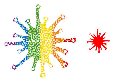 Sars virus mosaic icon of round dots in different sizes and rainbow bright color hues. A dotted LGBT-colored sars virus for lesbians, gays, bisexuals, and transgenders.のイラスト素材