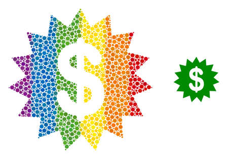 Dollar rosette mosaic icon of circle elements in various sizes and spectrum color hues. A dotted LGBT-colored dollar rosette for lesbians, gays, bisexuals, and transgenders.のイラスト素材