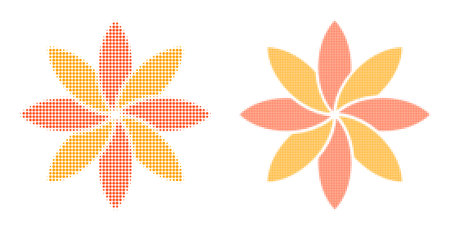 Dotted halftone flower icon. Vector halftone composition of flower symbol constructed of circle pixels.のイラスト素材