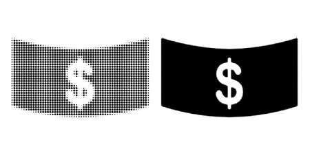 Pixel halftone dollar banknote icon. Vector halftone collage of dollar banknote icon created of circle elements.のイラスト素材