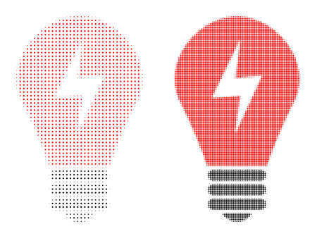 Dot halftone electric bulb icon. Vector halftone composition of electric bulb symbol formed of circle items.のイラスト素材