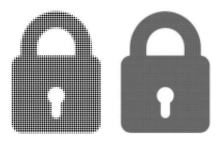 Dotted halftone lock icon. Vector halftone mosaic of lock icon combined of round pixels.のイラスト素材