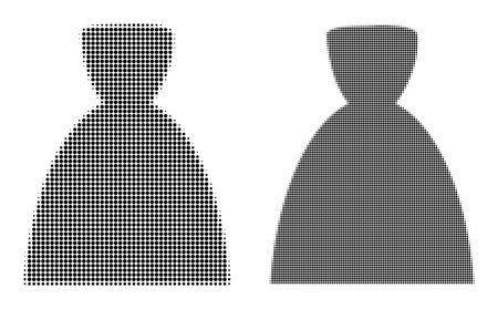 Pixel halftone female dress icon. Vector halftone pattern of female dress icon designed of spheric pixels.のイラスト素材