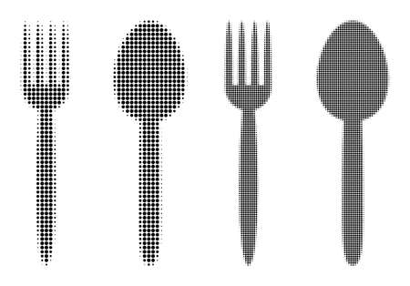 Pixel halftone food utensil icon. Vector halftone concept of food utensil icon combined of round items.のイラスト素材