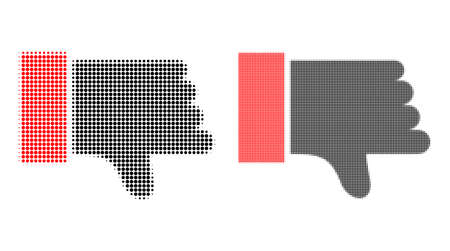 Dotted halftone thumb down icon. Vector halftone composition of thumb down icon formed of spheric dots.のイラスト素材
