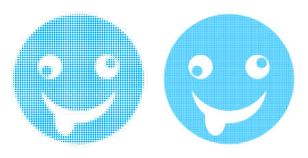 Dotted halftone idiot smiley icon. Vector halftone collage of idiot smiley icon combined with round elements.のイラスト素材