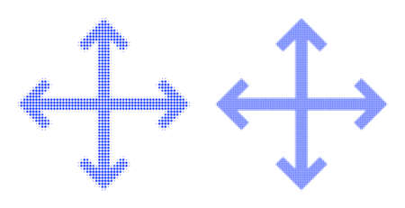 Pixel halftone enlarge arrows icon. Vector halftone concept of enlarge arrows icon created of spheric points.のイラスト素材