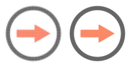 Dotted halftone rounded right arrow icon. Vector halftone collage of rounded right arrow icon done of spheric items.のイラスト素材