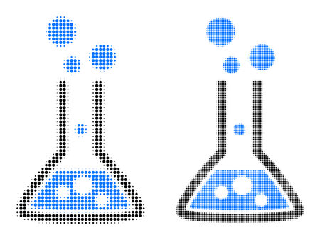 Dot halftone reaction flask icon. Vector halftone pattern of reaction flask icon constructed from spheric items.のイラスト素材