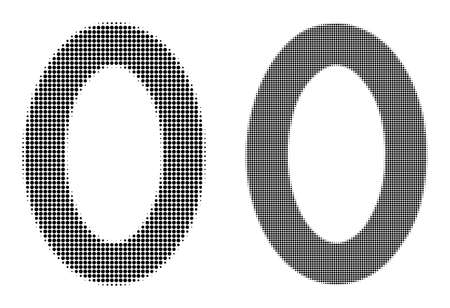 Dot halftone digit zero icon. Vector halftone composition of digit zero icon organized of round items.のイラスト素材