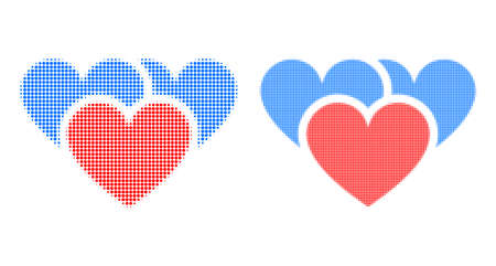 Pixelated halftone love hearts icon. Vector halftone collage of love hearts icon created of spheric items.のイラスト素材