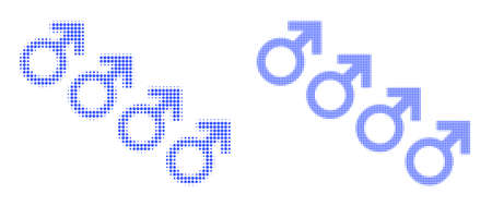 Dotted halftone male cohort symbol icon. Vector halftone mosaic of male cohort symbol organized of spheric dots.のイラスト素材