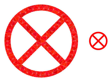 Triangle forbidden polygonal icon illustration. Forbidden lowpoly icon is filled with triangles. Flat filled geometric mesh image based on forbidden icon.のイラスト素材