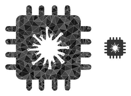 Triangle infected chip polygonal symbol illustration. Infected Chip low-poly icon is filled with triangles. Flat filled geometric mesh symbol based on infected chip icon.のイラスト素材