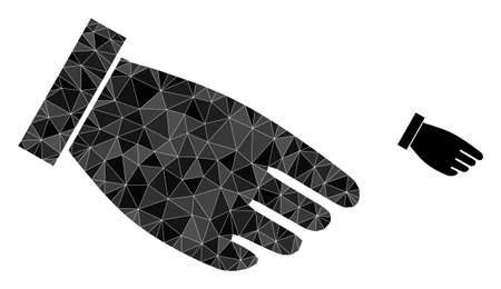 Triangle hand palm polygonal icon illustration. Hand Palm lowpoly icon is filled with triangles. Flat filled geometric mesh symbol based on hand palm icon.のイラスト素材