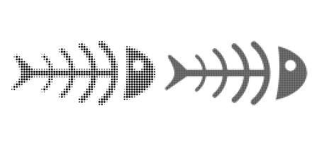 Pixel halftone dead fish icon. Vector halftone pattern of dead fish icon formed of circle pixels.