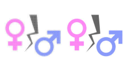 Pixel halftone divorce symbol icon. Vector halftone composition of divorce symbol icon combined of round elements.のイラスト素材