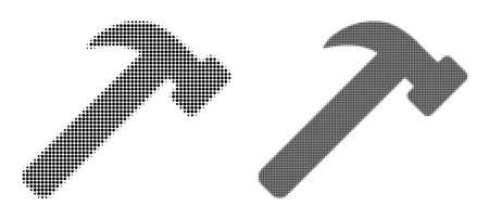 Pixelated halftone hammer tool icon. Vector halftone pattern of hammer tool icon composed of spheric pixels.のイラスト素材
