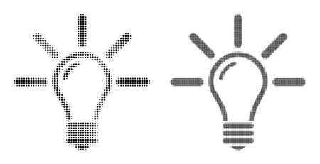 Pixelated halftone light bulb icon. Vector halftone composition of light bulb icon composed of circle pixels.のイラスト素材