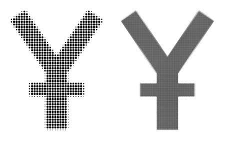 Pixel halftone yuan currency icon. Vector halftone composition of yuan currency pictogram created of spheric points.のイラスト素材