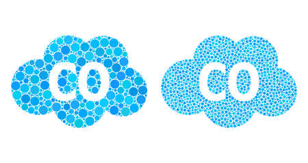 Dot carbon monoxide icon. Mosaic carbon monoxide icon constructed from circle elements in random sizes and color variations. Vector circle elements are grouped into illustration carbon monoxide icon.のイラスト素材