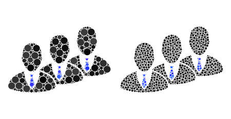 Dot manager team icon. Collage manager team icon organized from round elements in different sizes and color tints. Vector round spots are organized into composition manager team icon.のイラスト素材