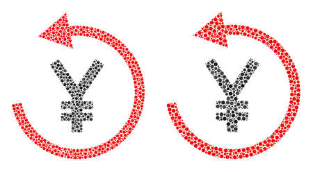Pixelated japanese yen refund icon. Collage japanese yen refund icon united from circle elements in various sizes and color tinges. Vector circle spots are united into mosaic japanese yen refund icon.のイラスト素材