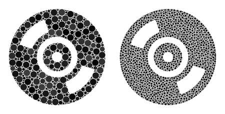 Pixel CD disc icon. Collage CD disc icon constructed from spheric elements in different sizes and color tinges. Vector spheric elements are arranged into collage CD disc icon.のイラスト素材