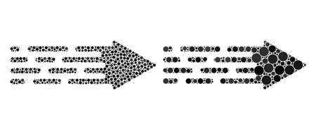 Pixelated transition arrow icon. Mosaic transition arrow icon designed from circle items in various sizes and color variations.のイラスト素材