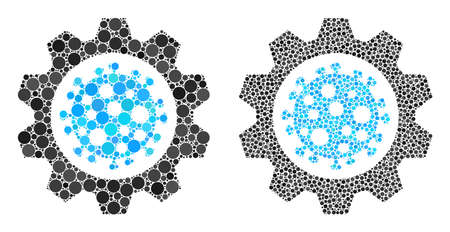 Dot virus gear icon. Mosaic virus gear icon united from spheric items in random sizes and color variations. Vector spheric spots are organized into mosaic virus gear icon.のイラスト素材