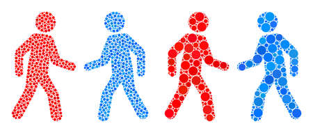 Dot men meeting icon. Mosaic men meeting icon united from circle parts in different sizes and color tinges. Vector circle items are united into mosaic men meeting icon.のイラスト素材