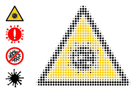 Dot halftone virus danger icon, and additional icons. Vector halftone composition of virus danger icon combined of spheric pixels.のイラスト素材