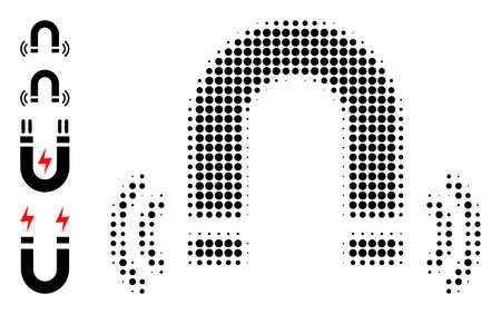 Pixelated halftone magnet field icon, and original icons. Vector halftone concept of magnet field icon done from circle items.のイラスト素材