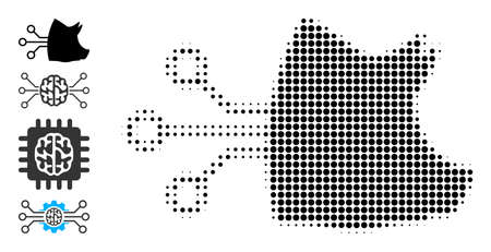 Dotted halftone pig brain interface icon, and other icons. Vector halftone composition of pig brain interface icon organized of round items.のイラスト素材