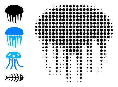 Pixel halftone jelly fish icon, and original icons. Vector halftone concept of jelly fish symbol formed of spheric items.のイラスト素材