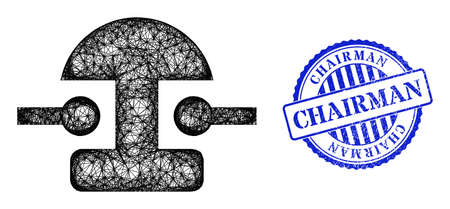 Vector crossing mesh bell model, and Chairman blue rosette dirty stamp. Hatched frame net symbol designed with bell icon, created with crossing lines.のイラスト素材