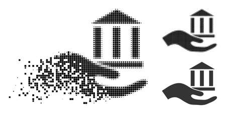 Burst pixelated bank offer hand pictogram with halftone version. Vector wind effect for bank offer hand pictogram.のイラスト素材