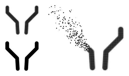 Dissolving pixelated funnel icon with halftone version. Vector wind effect for funnel icon. Pixel destruction effect for funnel shows speed of cyberspace concepts.のイラスト素材