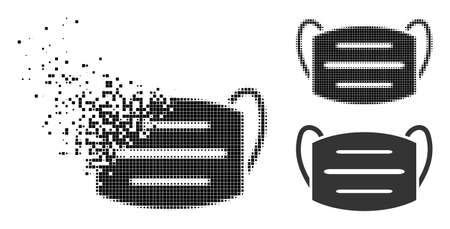 Dissipated pixelated  mask icon with halftone version. Vector wind effect for  mask icon. Pixel dissolution effect for  mask demonstrates motion of cyberspace world.のイラスト素材
