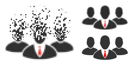 Fractured dotted boss group icon with halftone version. Vector wind effect for boss group icon. Pixel degradation effect for boss group reproduces speed of virtual abstractions.のイラスト素材