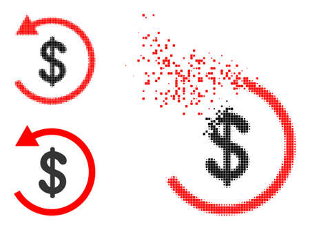 Damaged pixelated chargeback icon with halftone version. Vector wind effect for chargeback icon. Pixelated destruction process for chargeback demonstrates speed of cyberspace objects.のイラスト素材