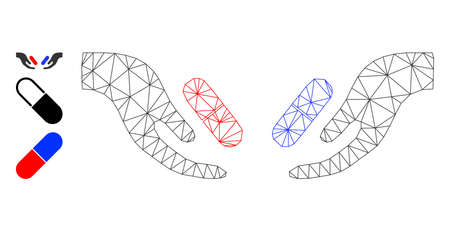 Web carcass pill choice hands vector icon, and original icons. Flat 2d model created from pill choice hands pictogram. Abstract carcass mesh polygonal pill choice hands.のイラスト素材