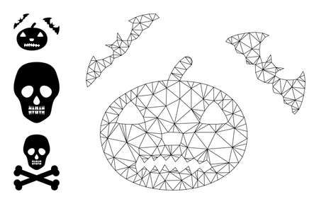 Web carcass halloween vector icon, and bonus icons. Flat 2d carcass created from halloween pictogram. Abstract carcass mesh polygonal halloween. Wire carcass 2D mesh in vector EPS format,のイラスト素材