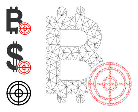 Web carcass bitcoin target vector icon, and other icons. Flat 2d carcass created from bitcoin target pictogram. Abstract frame mesh polygonal bitcoin target. Wire frame flat mesh in vector EPS format,のイラスト素材