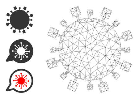 Web mesh digital virus vector icon, and bonus icons. Flat 2d carcass created from digital virus pictogram. Abstract carcass mesh polygonal digital virus. Net frame 2D mesh in eps vector format,のイラスト素材