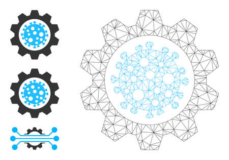 Web carcass virus gear vector icon, and source icons. Flat 2d carcass created from virus gear pictogram. Abstract carcass mesh polygonal virus gear. Net carcass 2D mesh in vector format,のイラスト素材