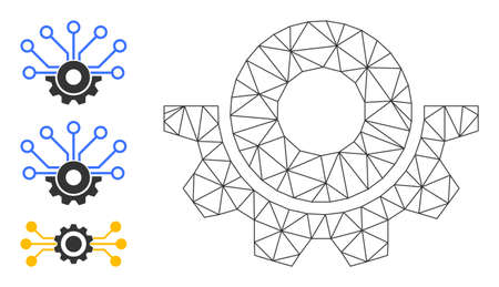 Web network gear sensor vector icon, and other icons. Flat 2d model created from gear sensor pictogram. Abstract carcass mesh polygonal gear sensor. Linear carcass 2D network in vector format,のイラスト素材